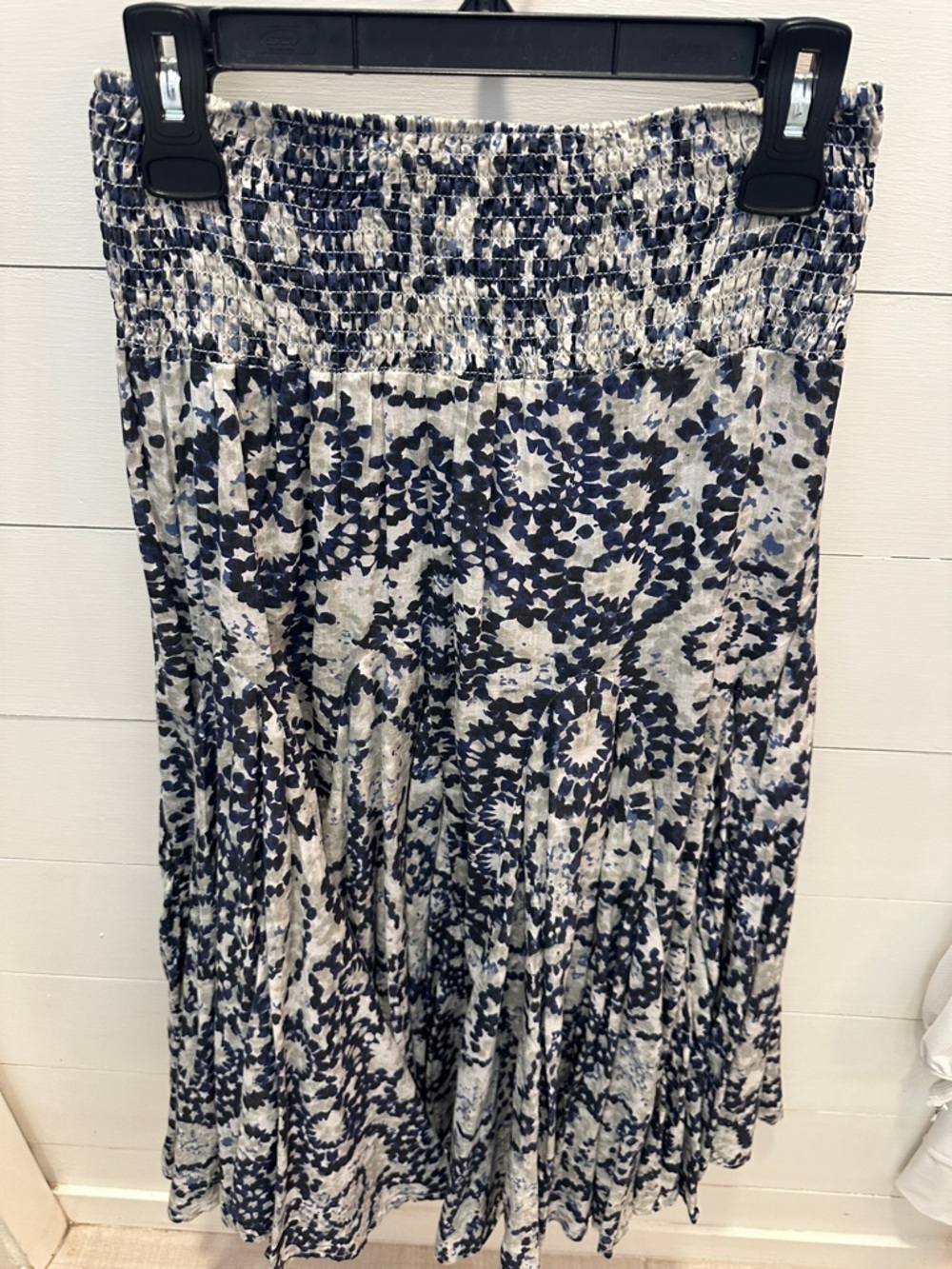 Philosophy Navy and White Smocked Maxi Skirt